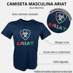 Camiseta Masculina Ariat Azul Marinho Manga Curta Com Logo Listrado Vermelho/Branco/Verde