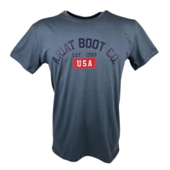 Camiseta Masculina Ariat Cinza Escuro Manga Curta Com Logo Azul e USA Vermelho