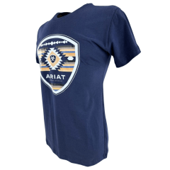 Camiseta Masculina Ariat Manga Curta Azul Marinho Com Logo Branco Azul E Bege