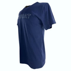 Camiseta Masculina Ariat Manga Curta Azul Marinho Com Logo Branco E Laranja