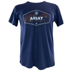 Camiseta Masculina Ariat Manga Curta Azul Marinho Com Logo Branco E Preto