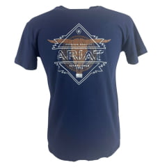 Camiseta Masculina Ariat Manga Curta Azul Marinho Com Logo Branco Estampado Nas Costas E Frente