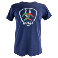 Camiseta Masculina Ariat Manga Curta Azul Marinho Com Logo Ferradura Colorida