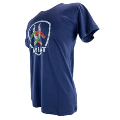 Camiseta Masculina Ariat Manga Curta Azul Marinho Com Logo Ferradura Colorida