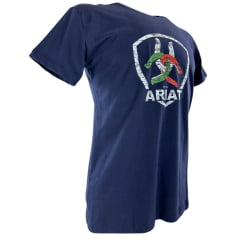 Camiseta Masculina Ariat Manga Curta Azul Marinho Com Logo Ferradura Colorida