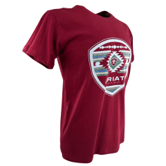 Camiseta Masculina Ariat Manga Curta Bordô Com Logo Branco Verde E Azul