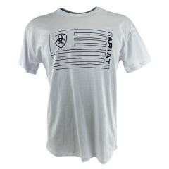 Camiseta Masculina Ariat Manga Curta Branco com Logo Estampada Em Preto
