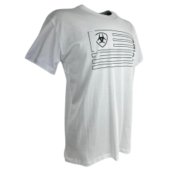 Camiseta Masculina Ariat Manga Curta Branco com Logo Estampada Em Preto
