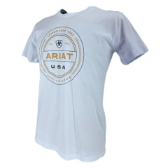 Camiseta Masculina Ariat Manga Curta Branco Com Logo Estampado Creme e Usa Preto