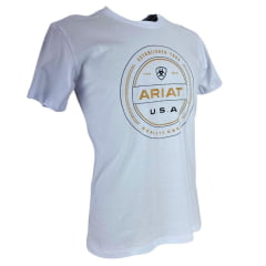 Camiseta Masculina Ariat Manga Curta Branco Com Logo Estampado Creme e Usa Preto
