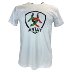 Camiseta Masculina Ariat Manga Curta Branco Com Logo Ferradura Colorida