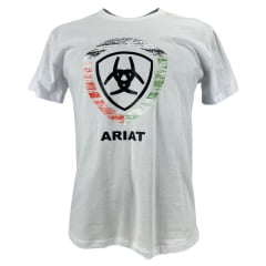 Camiseta Masculina Ariat Manga Curta Branco Com Logo Ferradura Preto