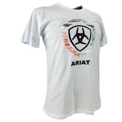 Camiseta Masculina Ariat Manga Curta Branco Com Logo Ferradura Preto
