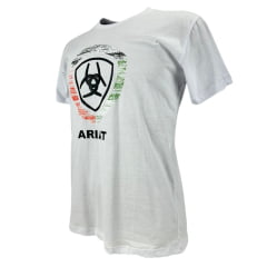 Camiseta Masculina Ariat Manga Curta Branco Com Logo Ferradura Preto