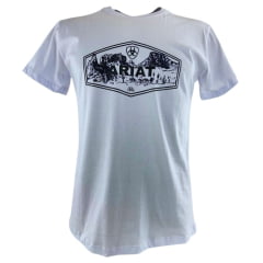 Camiseta Masculina Ariat Manga Curta Branco Com Logo Preto
