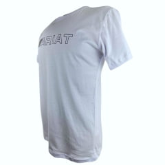 Camiseta Masculina Ariat Manga Curta Branco Com Logo Preto E Bege