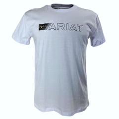 Camiseta Masculina Ariat Manga Curta Branco Com Logo Preto E Bege