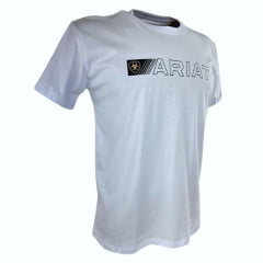 Camiseta Masculina Ariat Manga Curta Branco Com Logo Preto E Bege