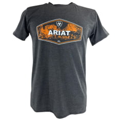 Camiseta Masculina Ariat Manga Curta Chumbo Com Logo Branco E Laranja