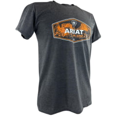 Camiseta Masculina Ariat Manga Curta Chumbo Com Logo Branco E Laranja