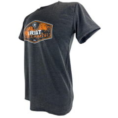 Camiseta Masculina Ariat Manga Curta Chumbo Com Logo Branco E Laranja