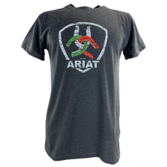 Camiseta Masculina Ariat Manga Curta Chumbo Com Logo Ferradura Colorida