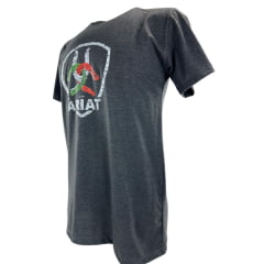 Camiseta Masculina Ariat Manga Curta Chumbo Com Logo Ferradura Colorida