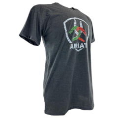 Camiseta Masculina Ariat Manga Curta Chumbo Com Logo Ferradura Colorida