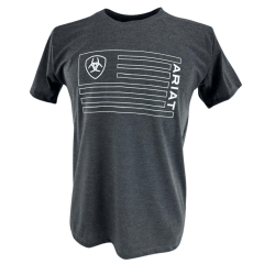 Camiseta Masculina Ariat Manga Curta Cinza Chumbo Com Logo Branco