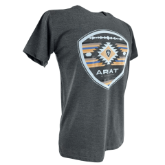Camiseta Masculina Ariat Manga Curta Cinza Chumbo Com Logo Branco Azul E Bege