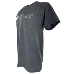 Camiseta Masculina Ariat Manga Curta Cinza Chumbo Com Logo Branco E Bege