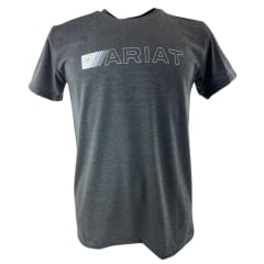 Camiseta Masculina Ariat Manga Curta Cinza Chumbo Com Logo Branco E Bege