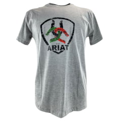 Camiseta Masculina Ariat Manga Curta Cinza Mescla Com Logo Ferradura Colorida