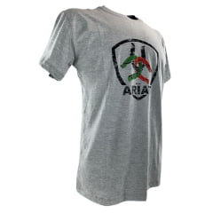 Camiseta Masculina Ariat Manga Curta Cinza Mescla Com Logo Ferradura Colorida