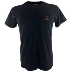 Camiseta Masculina Ariat Manga Curta Preto Básico Com Logo Laranja