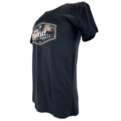 Camiseta Masculina Ariat Manga Curta Preto Com Logo Branco E Bege