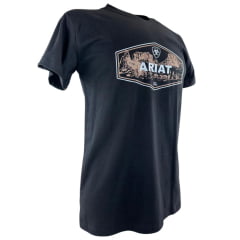 Camiseta Masculina Ariat Manga Curta Preto Com Logo Branco E Bege