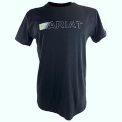 Camiseta Masculina Ariat Manga Curta Preto Com Logo Branco E Verde Limão
