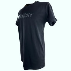 Camiseta Masculina Ariat Manga Curta Preto Com Logo Branco E Verde Limão