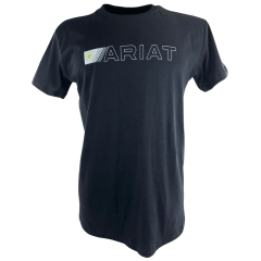 Camiseta Masculina Ariat Manga Curta Preto Com Logo Branco E Verde Limão
