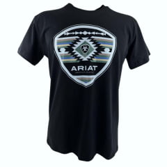 Camiseta Masculina Ariat Manga Curta Preto Com Logo Branco Verde E Azul