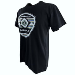 Camiseta Masculina Ariat Manga Curta Preto Com Logo Branco Verde E Azul