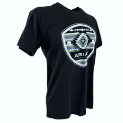Camiseta Masculina Ariat Manga Curta Preto Com Logo Branco Verde E Azul