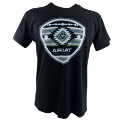 Camiseta Masculina Ariat Manga Curta Preto Com Logo Branco Verde E Azul