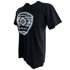 Camiseta Masculina Ariat Manga Curta Preto Com Logo Branco Verde E Azul