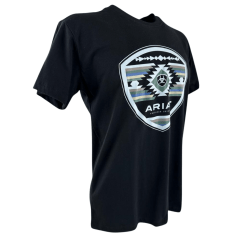 Camiseta Masculina Ariat Manga Curta Preto Com Logo Branco Verde E Azul