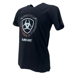 Camiseta Masculina Ariat Manga Curta Preto Com Logo Ferradura Branco