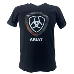 Camiseta Masculina Ariat Manga Curta Preto Com Logo Ferradura Branco