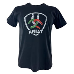 Camiseta Masculina Ariat Manga Curta Preto Com Logo Ferradura Colorida