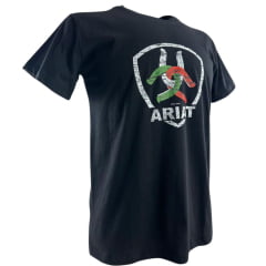 Camiseta Masculina Ariat Manga Curta Preto Com Logo Ferradura Colorida